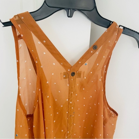 Decree Sheer V-Neck Blouse Orange White Polka Dots Size S - Picture 10 of 12